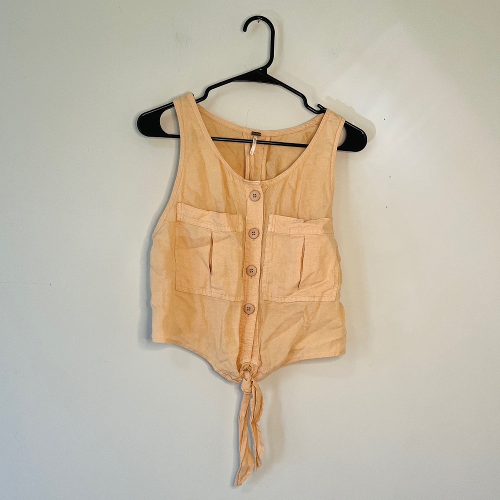 Free People Linen Blend Tie Waist Crop Tank Top Size XS